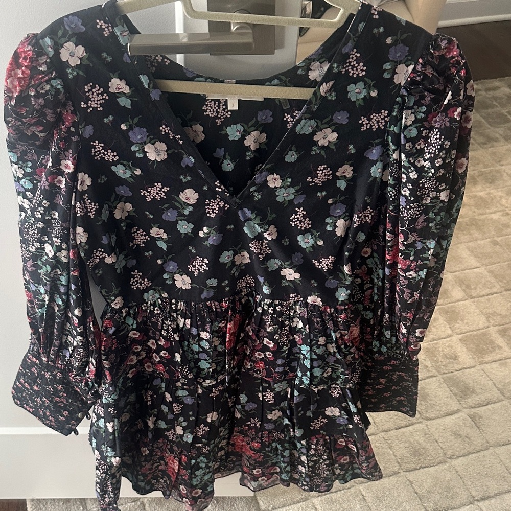 LoveShackFancy Black Floral Long Sleeve Dress